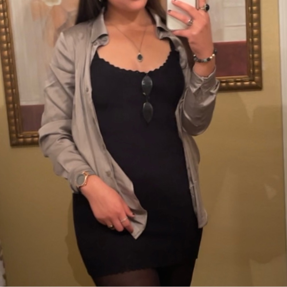 H&M// Silk Button Down Blouse- Silver